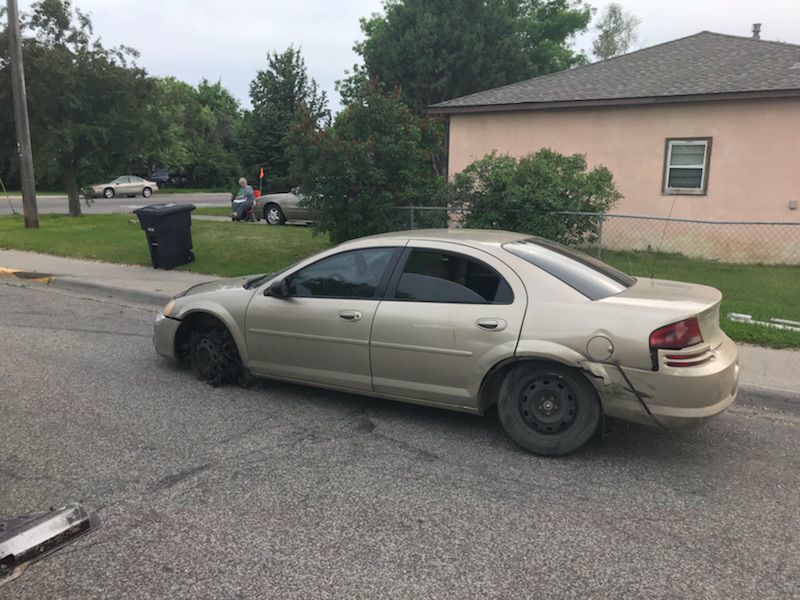 Closeup of a car after it crashed near Burlington Elementary School